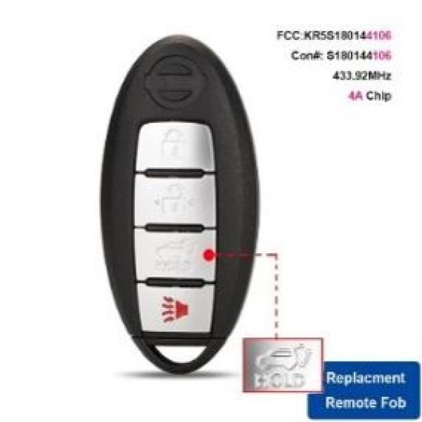 5 buah/kotak Nissan 3+1 Buttons (SUV) 433Mhz 4A Chip -  S180144106(With logo)