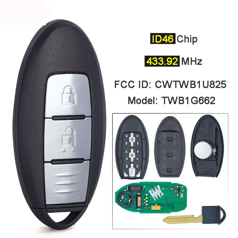 Nissan 2 Buttons 433.92MHz ID46 Chip FCC ID: CWTWB1U825 TWB1G662 (With logo)